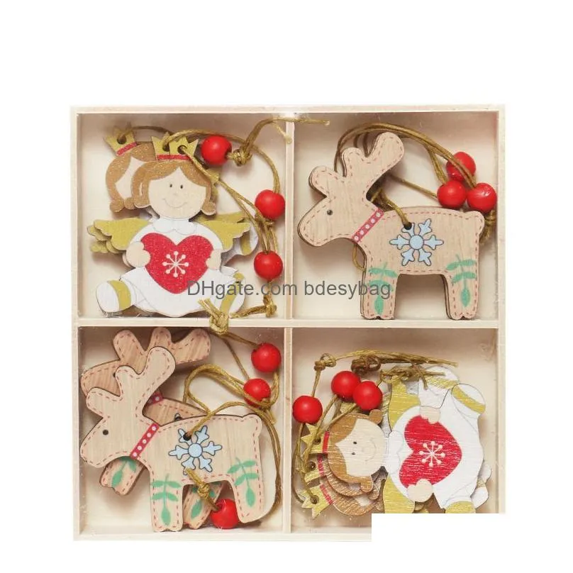 Christmas Decorations Handmade Wooden Ornament Christmas Tree Pendant Scooter Angel Elderly Snowman Deer Festival Wedding Decoration 1 Dhcdq