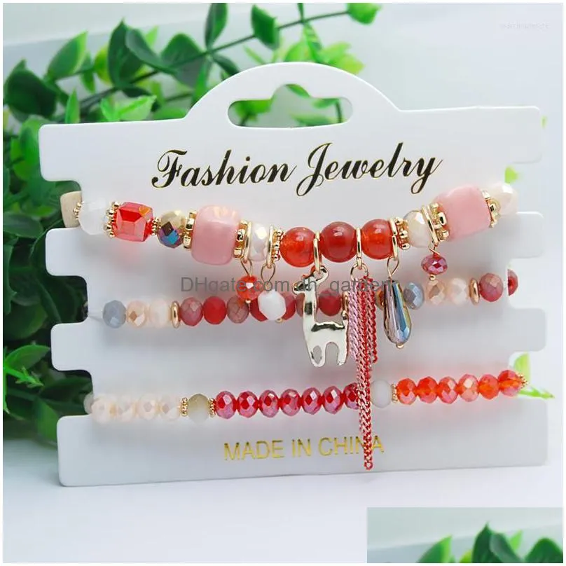 charm bracelets 3 pcs/set christmas bangles for women boho crystal beads nature stone bracelet with deer wristband femme jewelry gifts