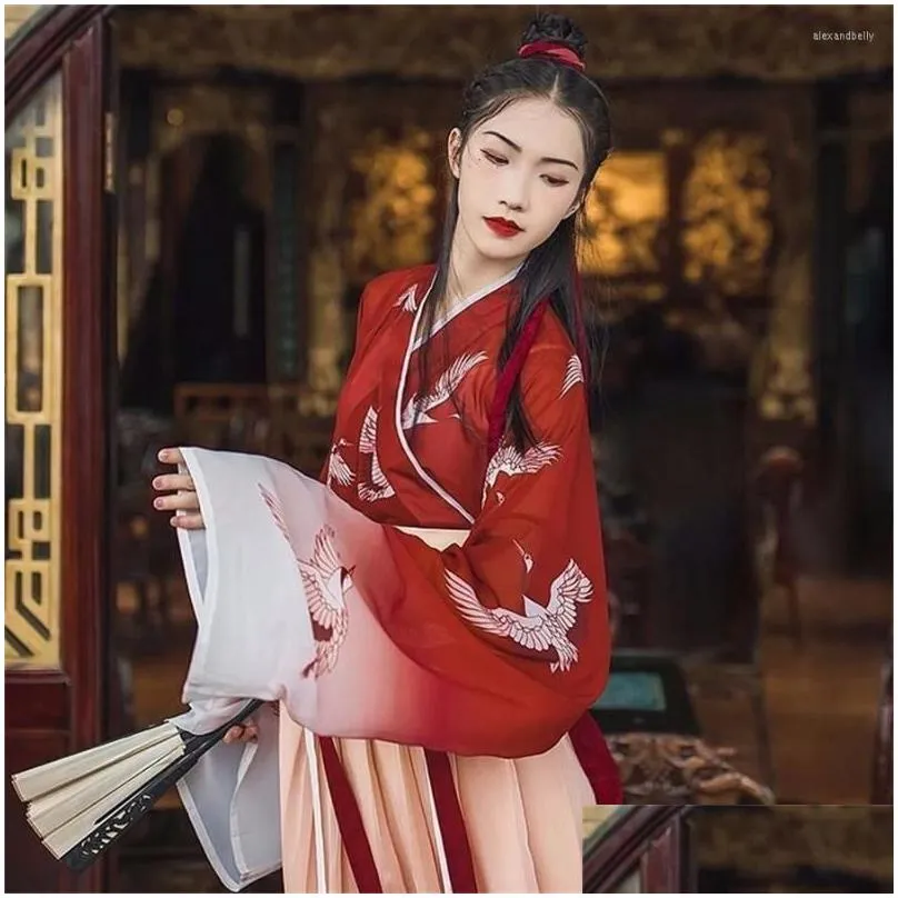 Stage Wear Hanfu Chinese Style Women Traditional Dance Dress Female Fairy Cosplay Costume Red Halloween Clothing