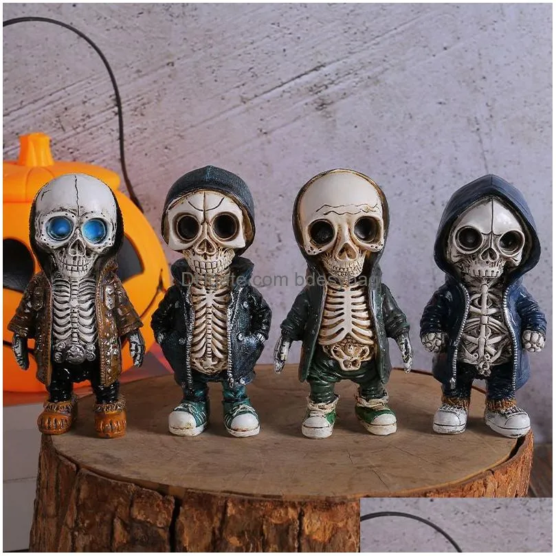 Decorative Objects & Figurines Resin Cool Skeleton Figures Halloween Figurine Skl Horrible Ornaments Car Instrument Panel Desk Decorat Dhyd6