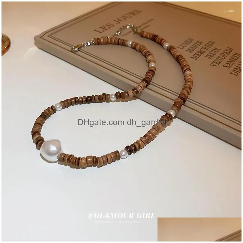 chains necklace for women mens natural coconut pearls heishi in white shell and black wood beaded surfer gift