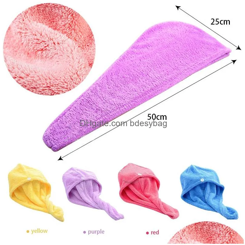 Shower Caps Drying Hair Towel Microfiber Shower Cap Wrap Strong Water Absorbent Triangle Hat Wi Tool Drop Delivery Home Garden Bath Ba Dhx3N