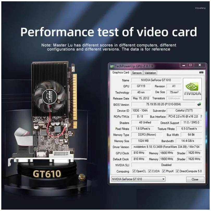 Graphics Cards Video GT610 Display Card 810MHZ DDR3 1GB Computer HD VGA DVI Interface Accessories For Desktop Game