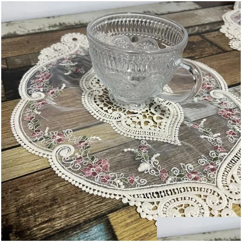 Mats & Pads Table Mats 2Pcs Vintage Placemats Cloghet Lace Exquisite Flower Embroidered Doilies Vase Mat 12.2 X 16.9 Inch Drop Deliver Dh2Vt