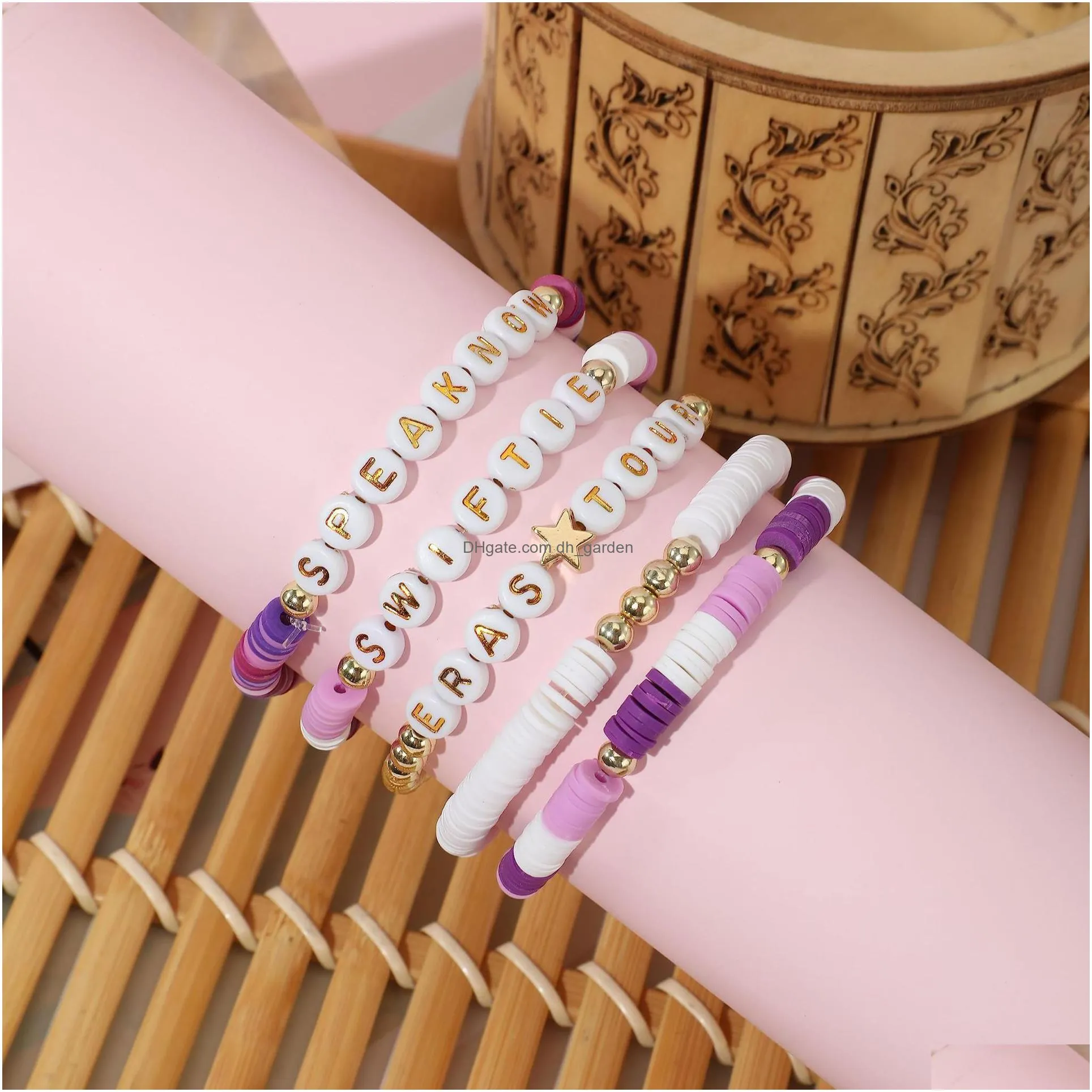 beaded 5pcs swiftie friendship bracelets set taylor music surfer heishi beads strands flower heart star letter charm stackable soft