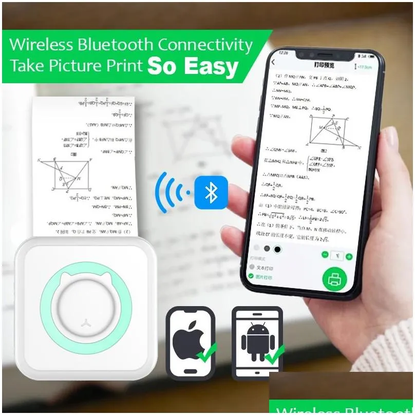 Portable Mini Thermal Printer Wirelessly BT 203dpi Photo Label Memo Wrong Question Printing With USB Cable Imprimante Portable