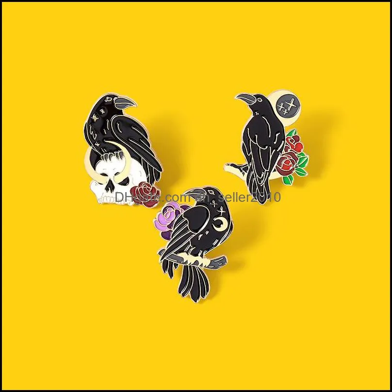 gothic dark magic brooches creative fashion crow skeleton rose enamel pins personality unique badges lapel backpack jewelry gift c3