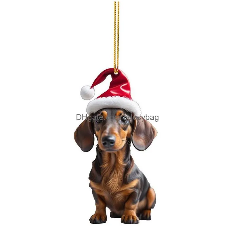 Christmas Decorations Dog Christmas Ornaments Acrylic Dachshund Pendant For Door Car Rearview Mirror Window Backpack Wall Tree Drop De Dhc2M