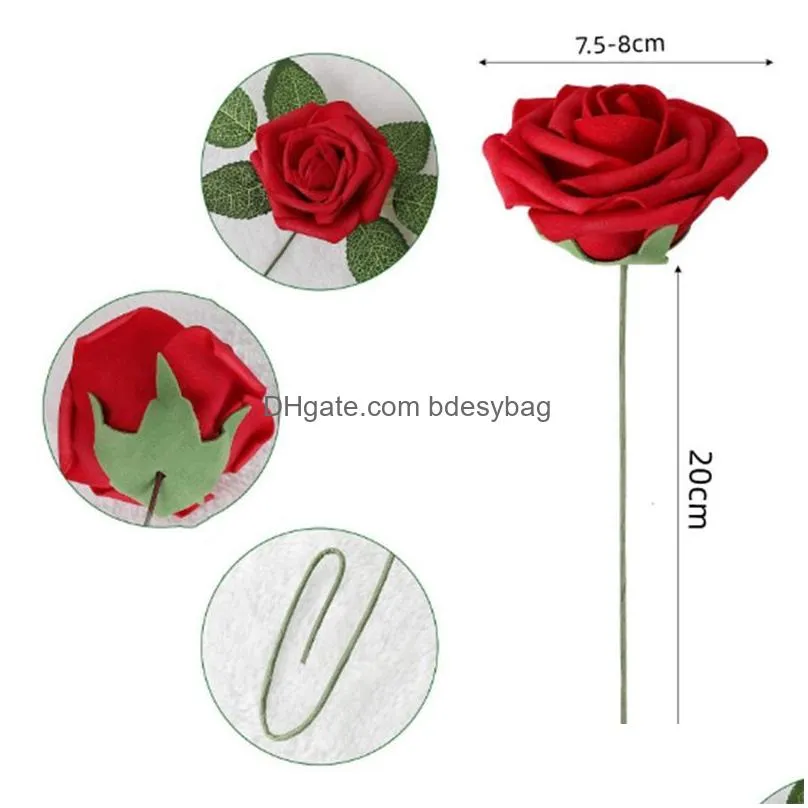 Decorative Flowers & Wreaths 8Cm Artificial Pe Foam Rose Diy Decorative Flowers Heads Bride Bouquet Home Flower Wedding Decorations Sc Dhgz7