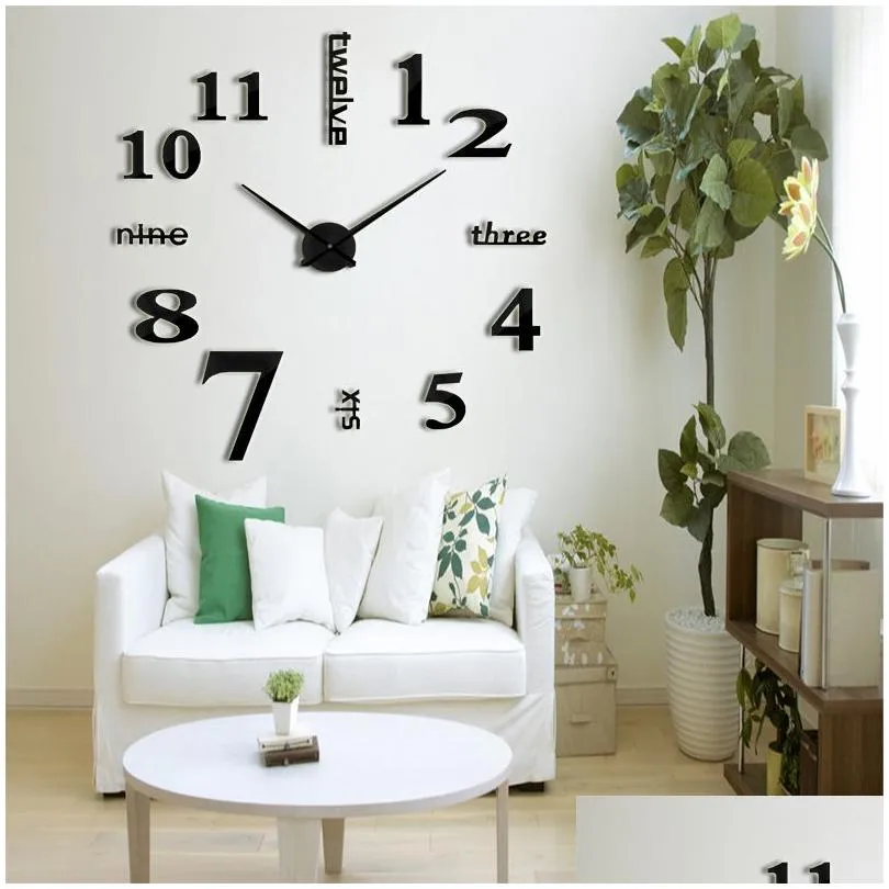 Super Big DIY Wall Clock Acrylic EVR Metal Mirror Personalized Digital Watches Clocks Free Y200109