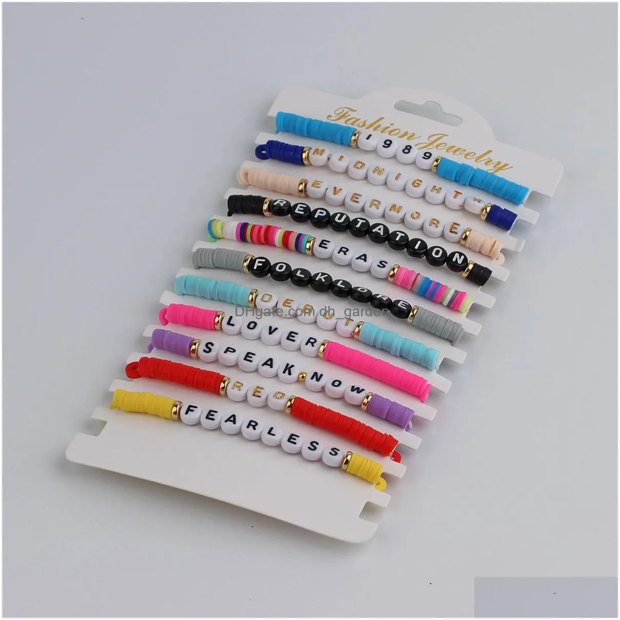 11pcs taylor swiftie friendship bracelets set surfer heishi beads strands fearless letter charm stackable soft clay boho wristband beach jewelry gift for