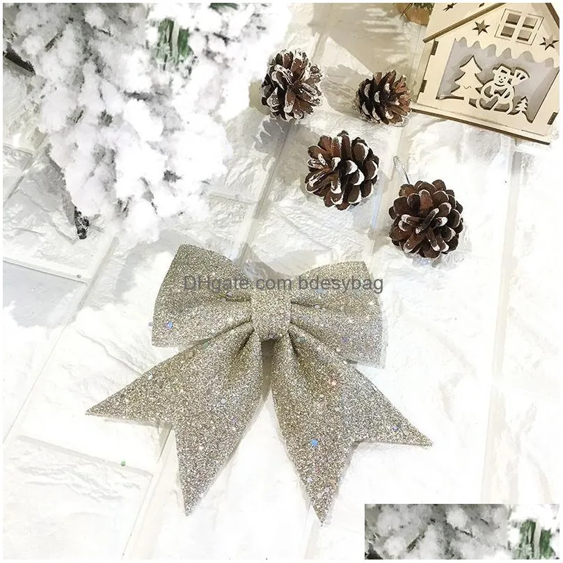 Christmas Decorations Mticolour Glitter Christmas Bows Xmas Tree Hanging Ornaments Topper Decorations For Home Navidad 2024 New Year G Dhmi8