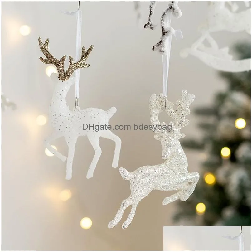 Christmas Decorations White Deer Christmas Tree Hanging Pendants Glitter Small Xmas Oranments Elk Merry Decor Happy New Year 2024 Drop Dhvmk