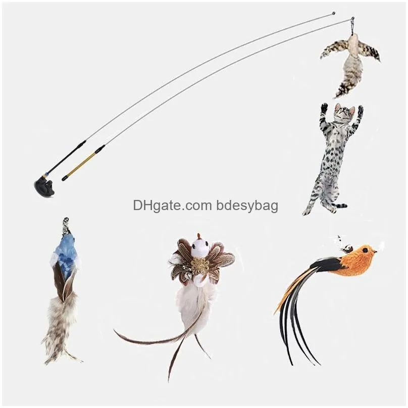 Cat Toys Handmade Interactive Cat Toy Funny Simation Bird Feather With Bell Cats Stick For Kitten Playing Teaser Wand Pet Supplies Dro Dhdhb
