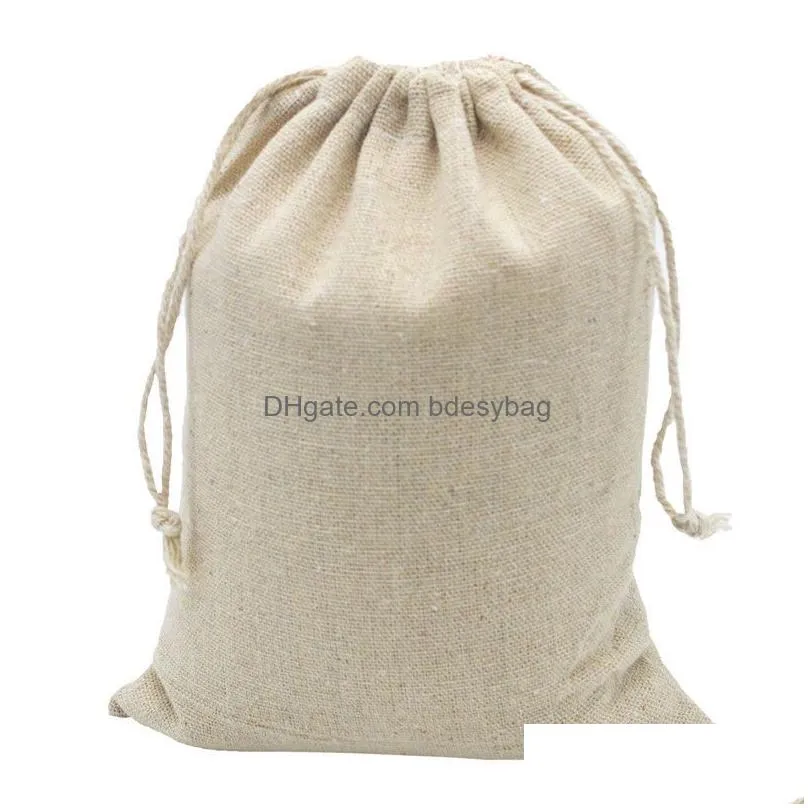 Packing Bags Wholesale Reusable Cotton Linen Dstring Bags For Wedding Christmas Gift Diy Package Small Plain Pouches Home Dustproof St Dhkoe