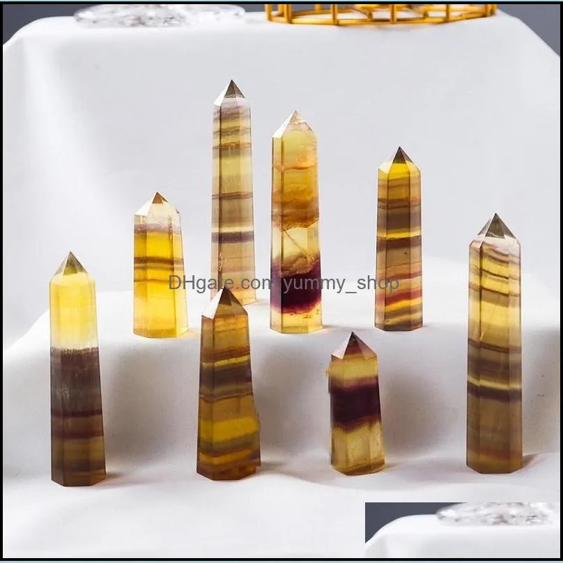 natural yellow fluorite energy pillar rough stone crafts ornaments ability quartz tower mineral healing wands reiki crystal point