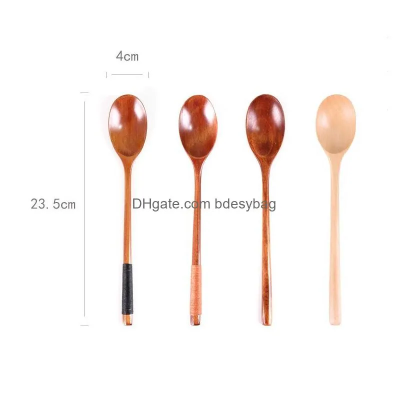 Spoons Japanese Style Wooden Long Handle Spoon Coffee Tea Stirring Spoons Dessert Honey Soup Cutlerykitchen Tools Tableware Dinnerware Dhc45