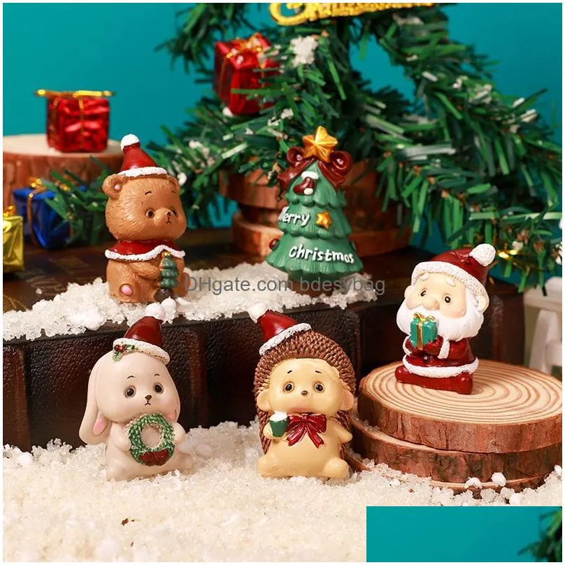 Christmas Decorations Resin Family Small Animal Ornaments Creative Home Decoration Mini Christmas Tree Old Man Gift Drop Delivery Home Dhzkw