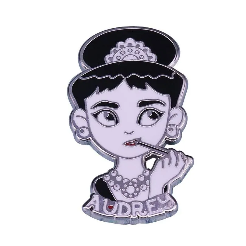Beautiful Audrey Hepburn Smoking Stick Badge Brooch Beauty Woman Classic Enamel Pin