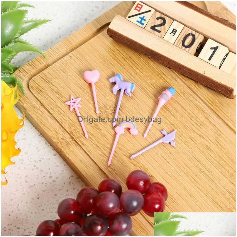 Forks Animal Fruit Fork Food Grade Plastic Mini Cartoon Kids Cake Tootick Bento Lunch Accessories Party Decoration Drop Delivery Home Dhtkv