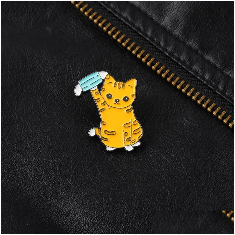 Cute Cat Enamel Pins Wear Mask Pattern Badges On Backpack Denim Clothes Lapel Pins Jewelry Accessories Gift For Women