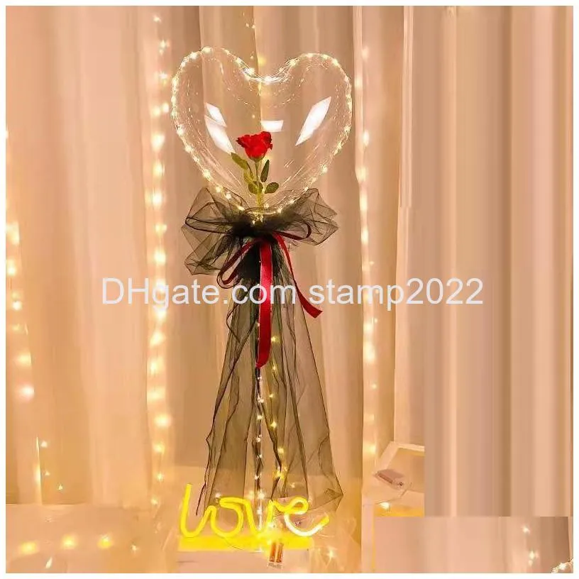 party decoration led bobo balloon flashing light heart shaped rose flower ball transparent wedding valentines day gift