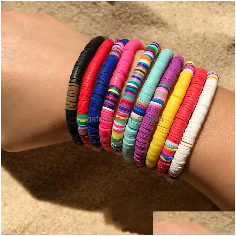 charm bracelets recyclable polymer clay disc beads waxed string women femme boho mixed color wristband jewelry1