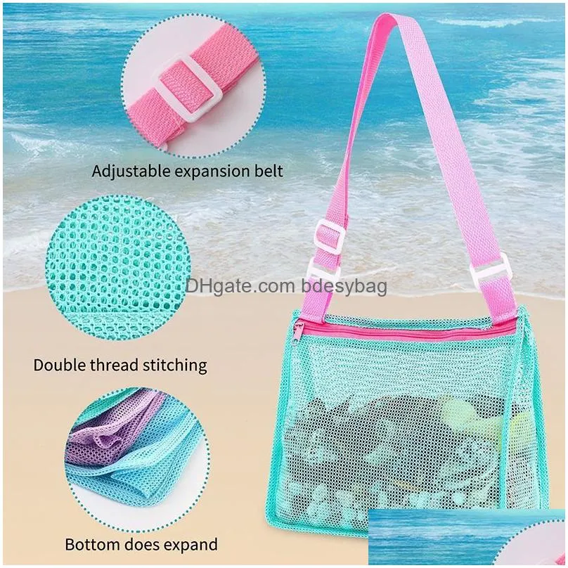 Storage Bags Beach Toy Mesh Bag Kids Shell Storage Seashell Pool Sand Toys Swimming Accessories For Boys Drop Delivery Home Garden Hou Dhues