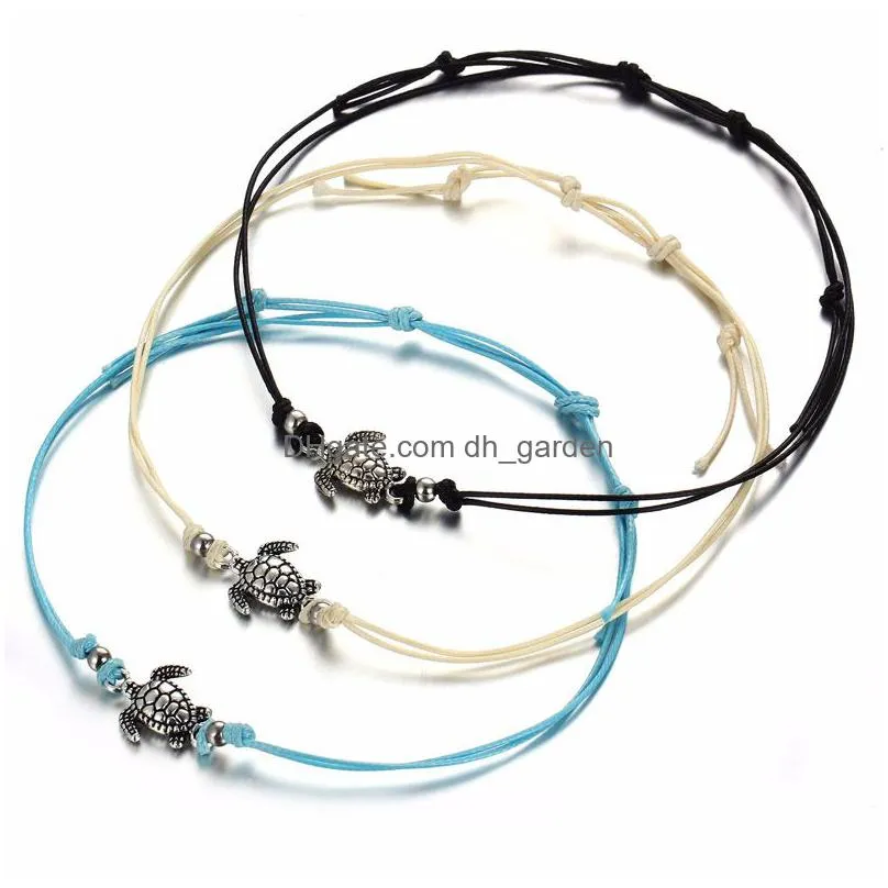 womens fashion beach anklets bracelet turtle charms anklet vintage wax rope summer holiday foot chain jewelry