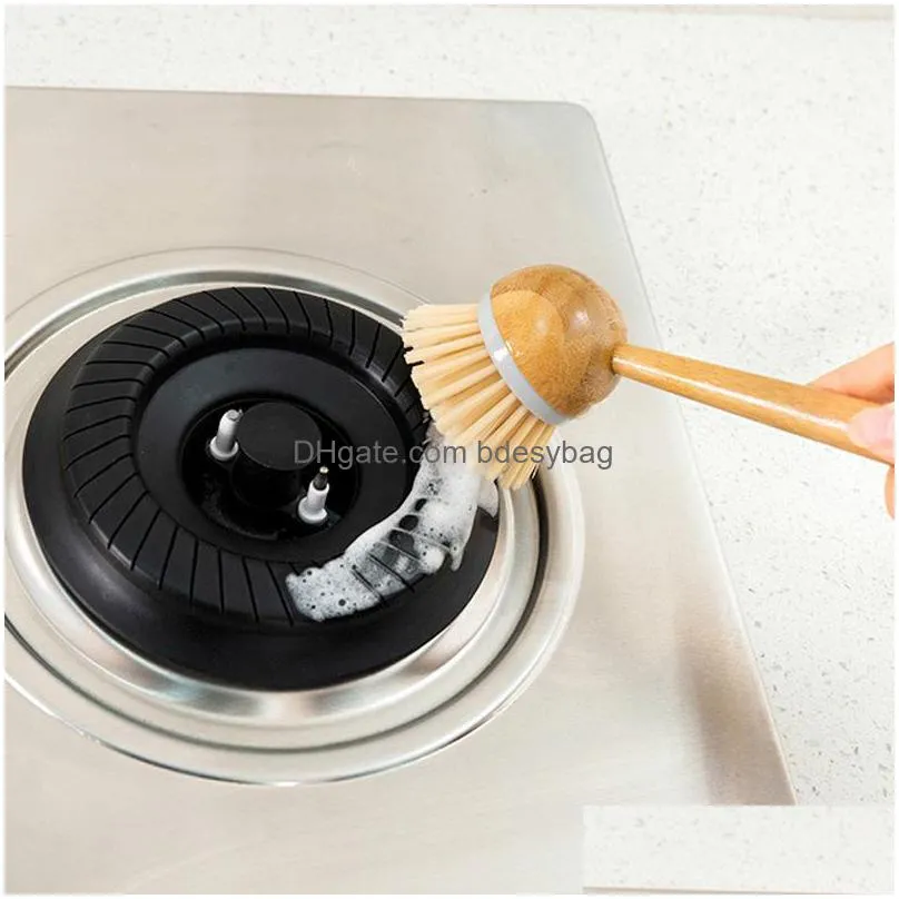 natural bamboo long handle brush kitchen dish pan pot washing cleaning brush household kitchen cleaning products lx2715