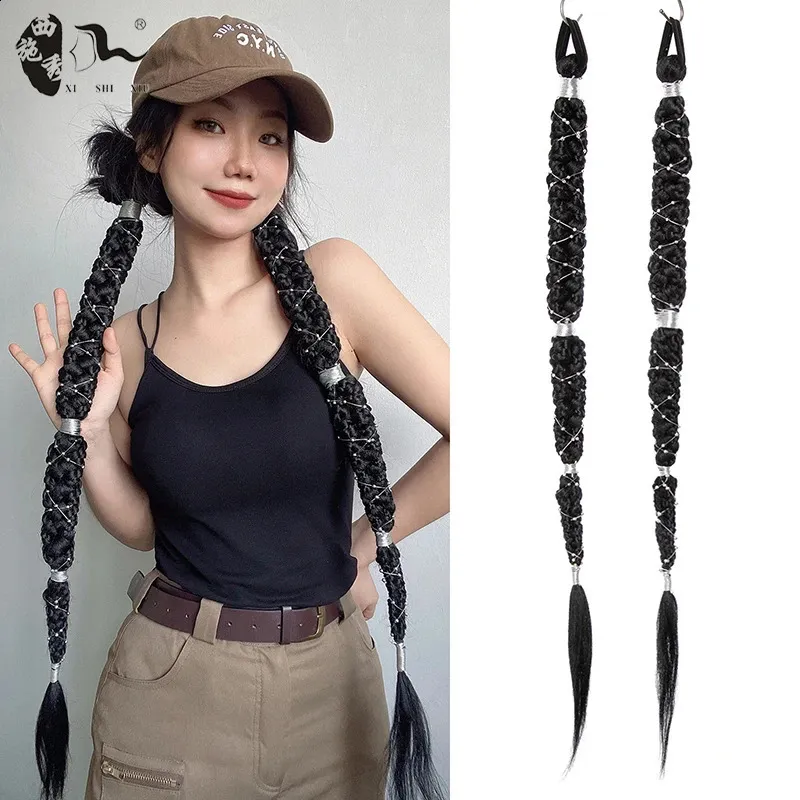 Ponytails Synthetic Braided Hair Extensions Long Braided Ponytail Braids Cute Hip Hop tail With Hair Tie For Girls Colorful Fake Hair 231116