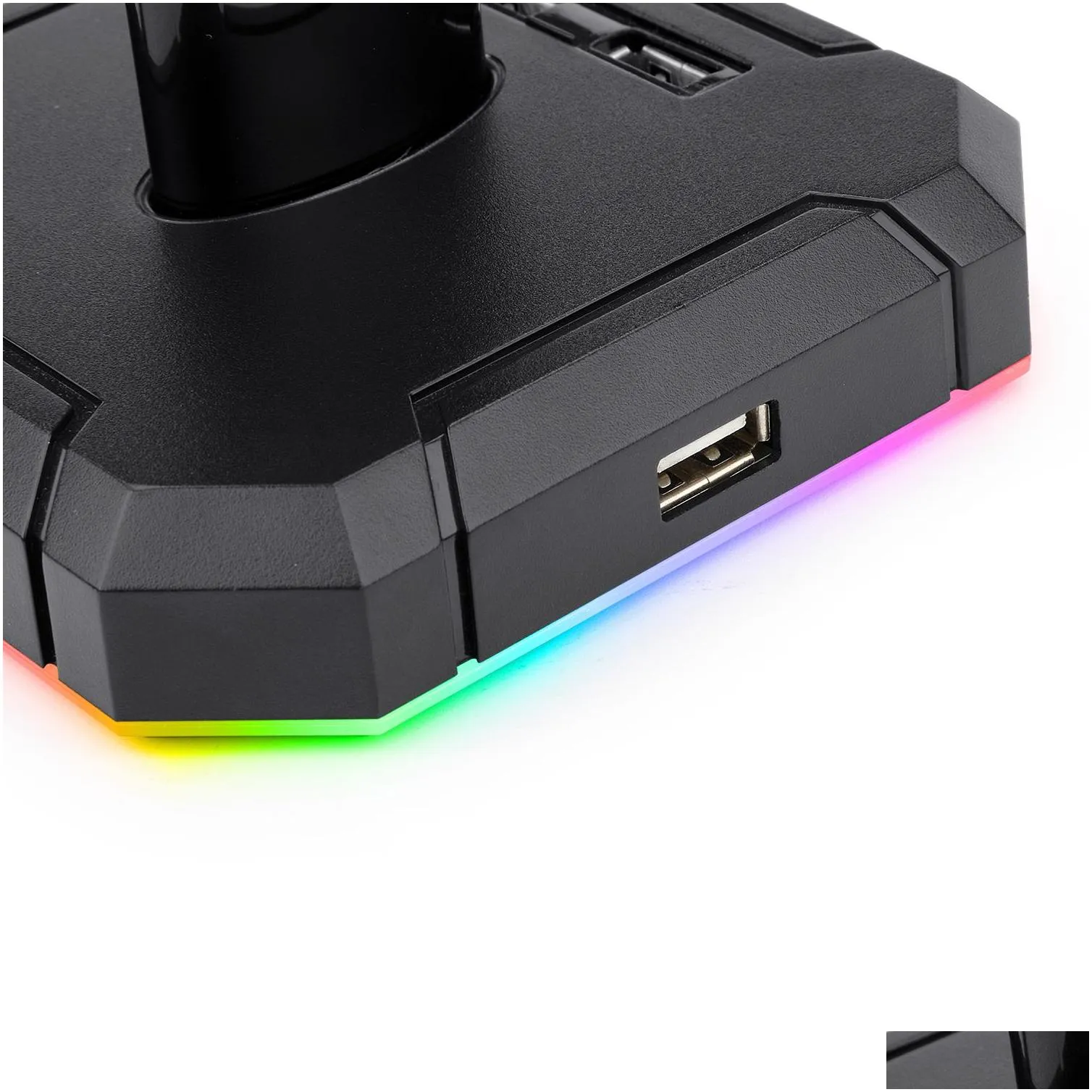 n HA300 Gaming Headset Stand RGB Backlit Aluminum Supporting Bar Non-Slip Solid Rubber Base 4X USB 2.0 for All Headphones