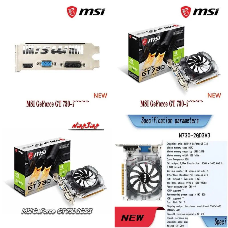 MSI New GeForce GT730 2GD3 2G 730 28nm 2GB GDDR3 64 bit 128 bit Video Cards GPU Graphic Card DeskTop CPU Motherboard