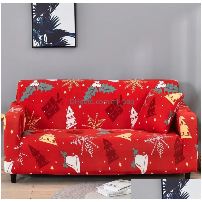 Chair Covers Merry Christmas Printed Sofa Er Santa Claus Cedar Branches Elastic Couch Theme Red Sliper For Living Room 2 3 4 Drop Deli Dhyxv