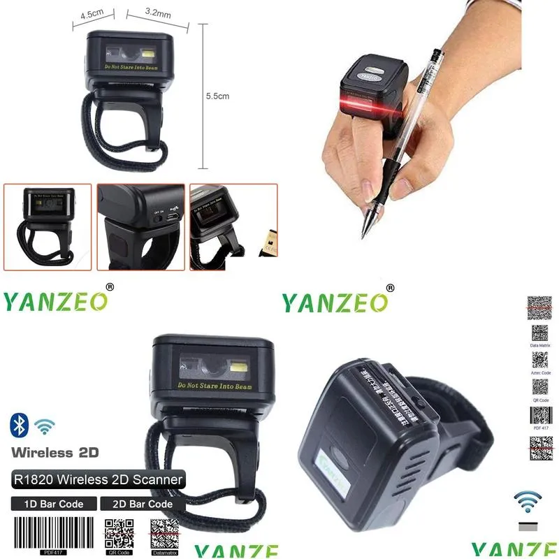Yanzeo Portable Wearable Ring R1820 2.4G 2D Mini Bar Code Scanner Bluetooth 380mA Battery Compatible for iOS/Android