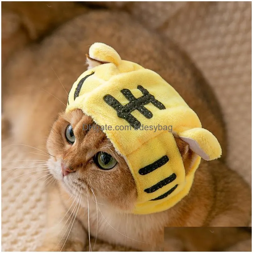 Cat Costumes Cute Pet Headwear Cartoon Cat Headgear Soft Hat Funny Dog Disguise Headdress Cross-Dressing Party Selling Supplies Drop D Dhvje