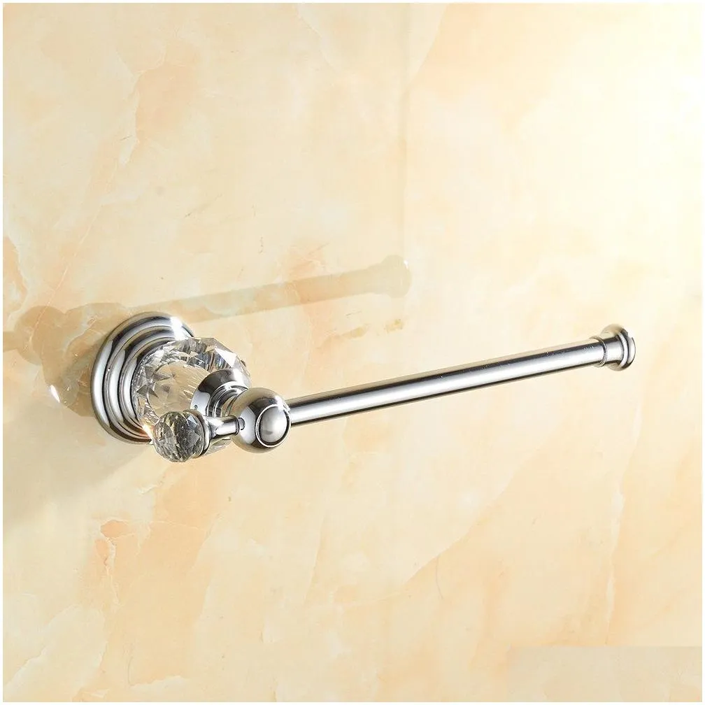 Gold Polished Toilet Paper Holder Solid Brass Bathroom Roll Accessory Wall Mount Crystal Tissue Y200108