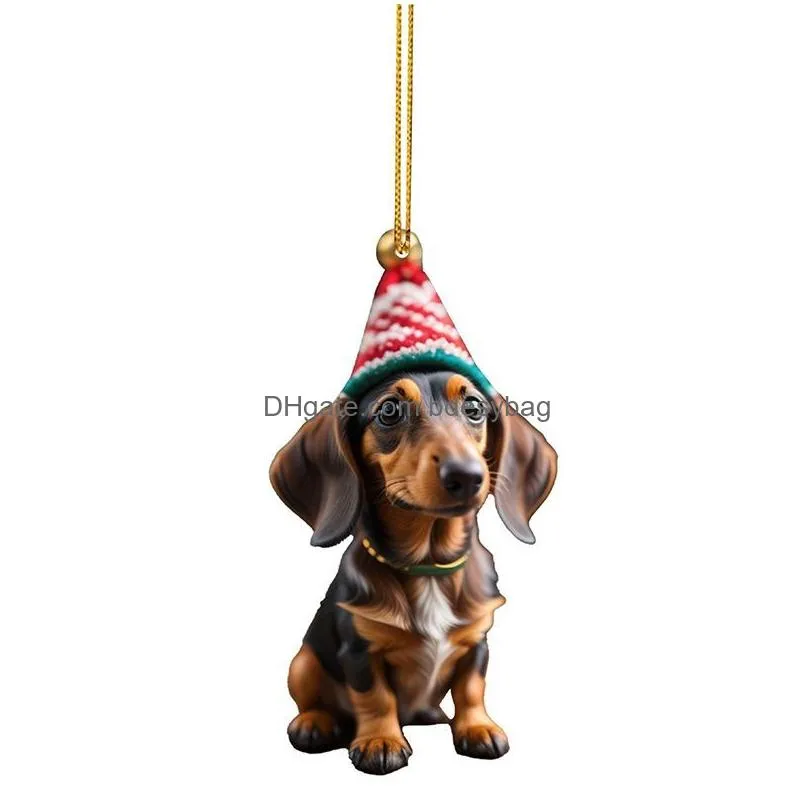 Christmas Decorations Dog Christmas Ornaments Acrylic Dachshund Pendant For Door Car Rearview Mirror Window Backpack Wall Tree Drop De Dhc2M