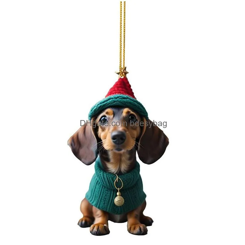 Christmas Decorations Dog Christmas Ornaments Acrylic Dachshund Pendant For Door Car Rearview Mirror Window Backpack Wall Tree Drop De Dhc2M