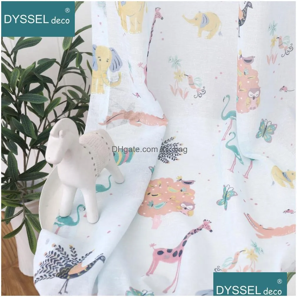 Curtain Curtain Natural Children Room Kids Cute Cartoon Animals Printting Europe Style Tle Sheer Blackout Windows Drape For Kidroom Dr Dhila