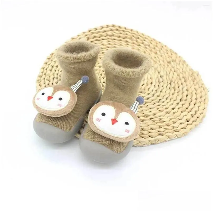 First Walkers Warm Winter Baby Socks Cartoon Coral Velvet Non Slip Cute H Ear Footy Shoes For Girls Kids Toddler