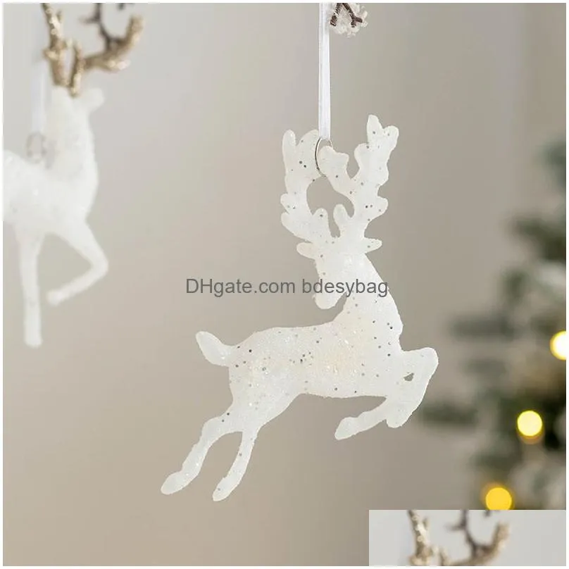 Christmas Decorations White Deer Christmas Tree Hanging Pendants Glitter Small Xmas Oranments Elk Merry Decor Happy New Year 2024 Drop Dhvmk