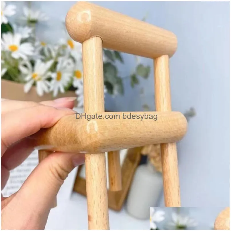 lazy mobile phone holder solid wood beech table top chair decoration craft creative base stool mini bracket lx5329