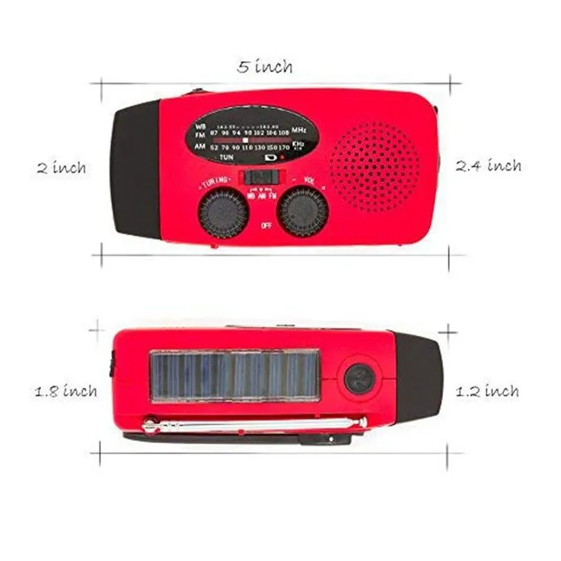 Portable Emergency Weather Radio Hand Crank Self Powered AM/FM/NOAA Solar Radios with 3 LED Flashlight 1000mAh Power Bank Phone