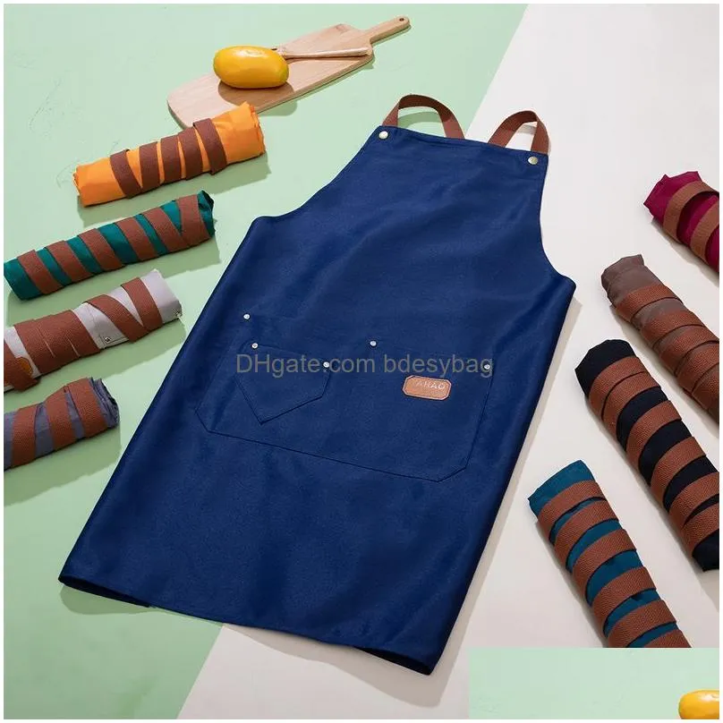 Aprons Fashion Kitchen Aprons For Woman Men Chef Work Apron Grill Restaurant Bar Shop Cafes Beauty Nails Studios Uniform Drop Delivery Dhp0G