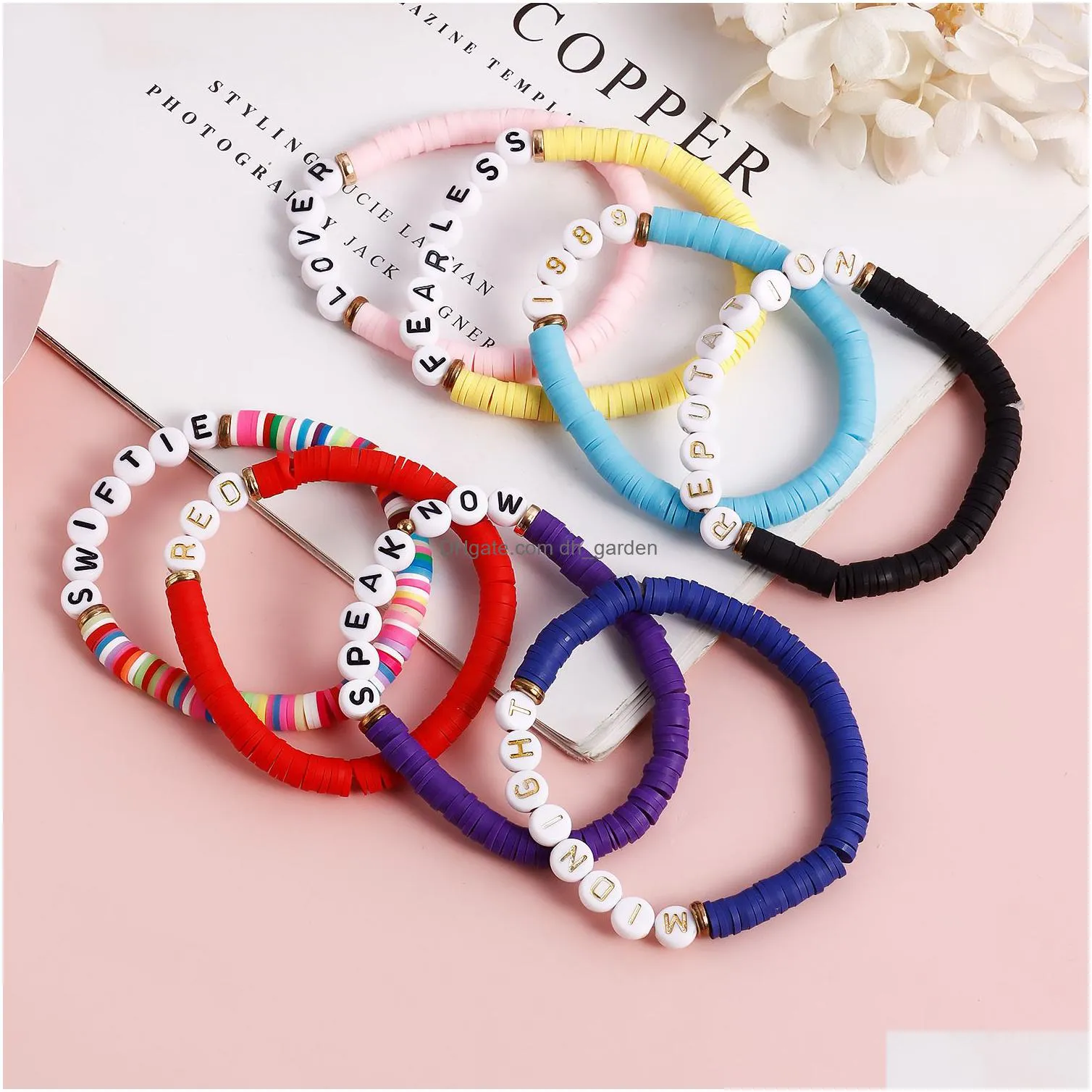 boho surfer heishi charm bracelets taylor swiftie disc stretch clay beads strands 1989 letter african friendship wristband beach jewelry pulseras for fans