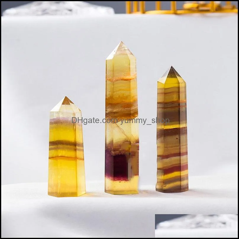 natural yellow fluorite energy pillar rough stone crafts ornaments ability quartz tower mineral healing wands reiki crystal point
