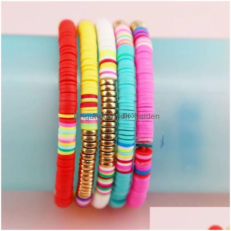 beaded strands surfer heishi bracelets stackable colorful stretch gold bangle elastic bohemia summer beach jewelry gifts for women friends family lover