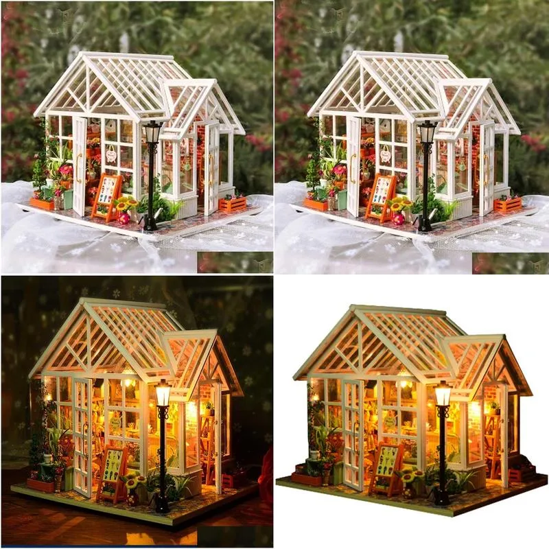 DIY Dollhouse Wooden Houses Miniatures for dolls dollhouse Furniture Kit doll houses Toys for Children Gift Sosa Greenhouse LJ201126