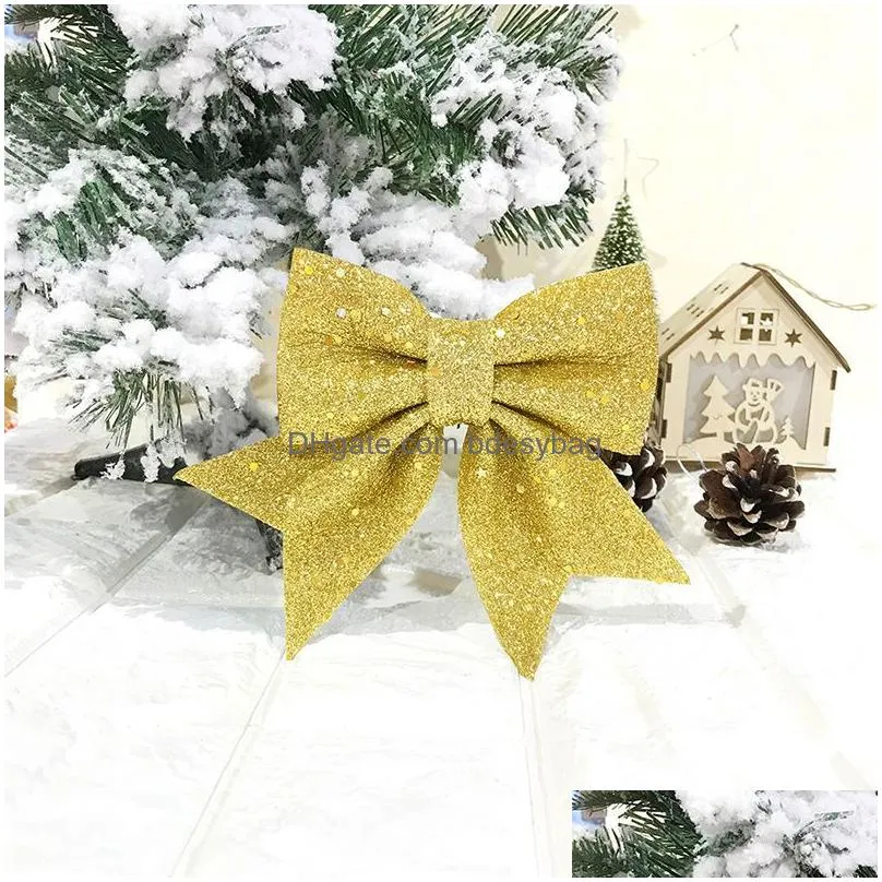 Christmas Decorations Mticolour Glitter Christmas Bows Xmas Tree Hanging Ornaments Topper Decorations For Home Navidad 2024 New Year G Dhmi8